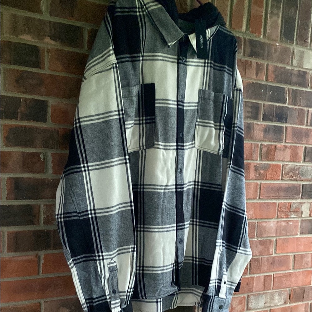 Black and White Plaid Button-Up Shirt